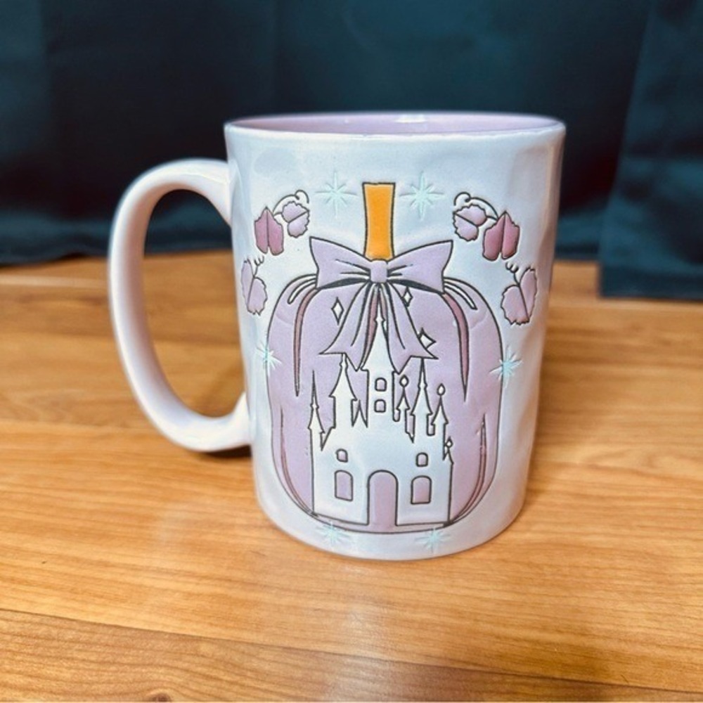 Disney Cinderella's Castle Pumpkin Baby Pink Ceramic Mug Leaves Bow Fall Autumn